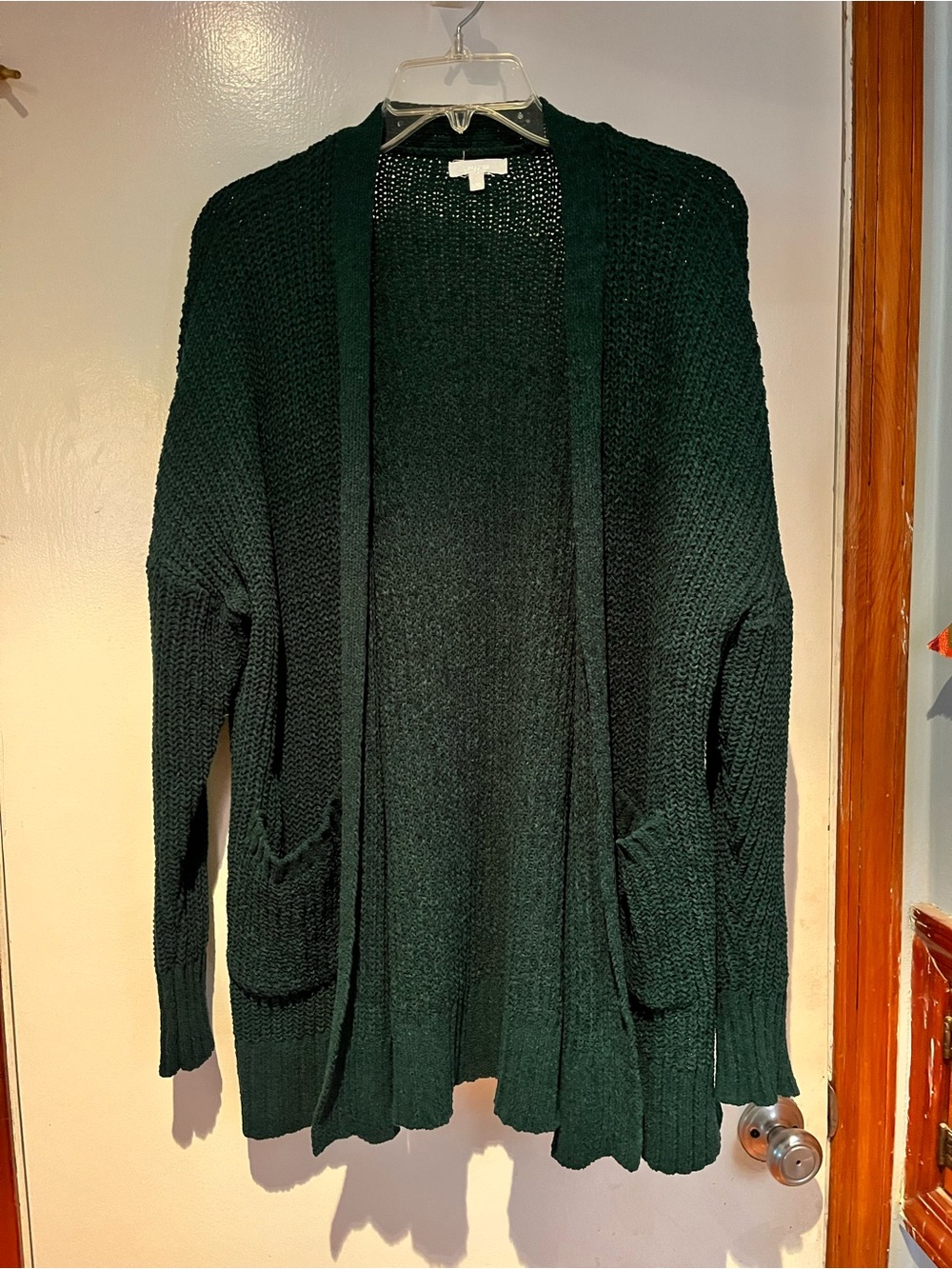 Maurices Dark Green Open-Front Knit Cardigan with Pockets